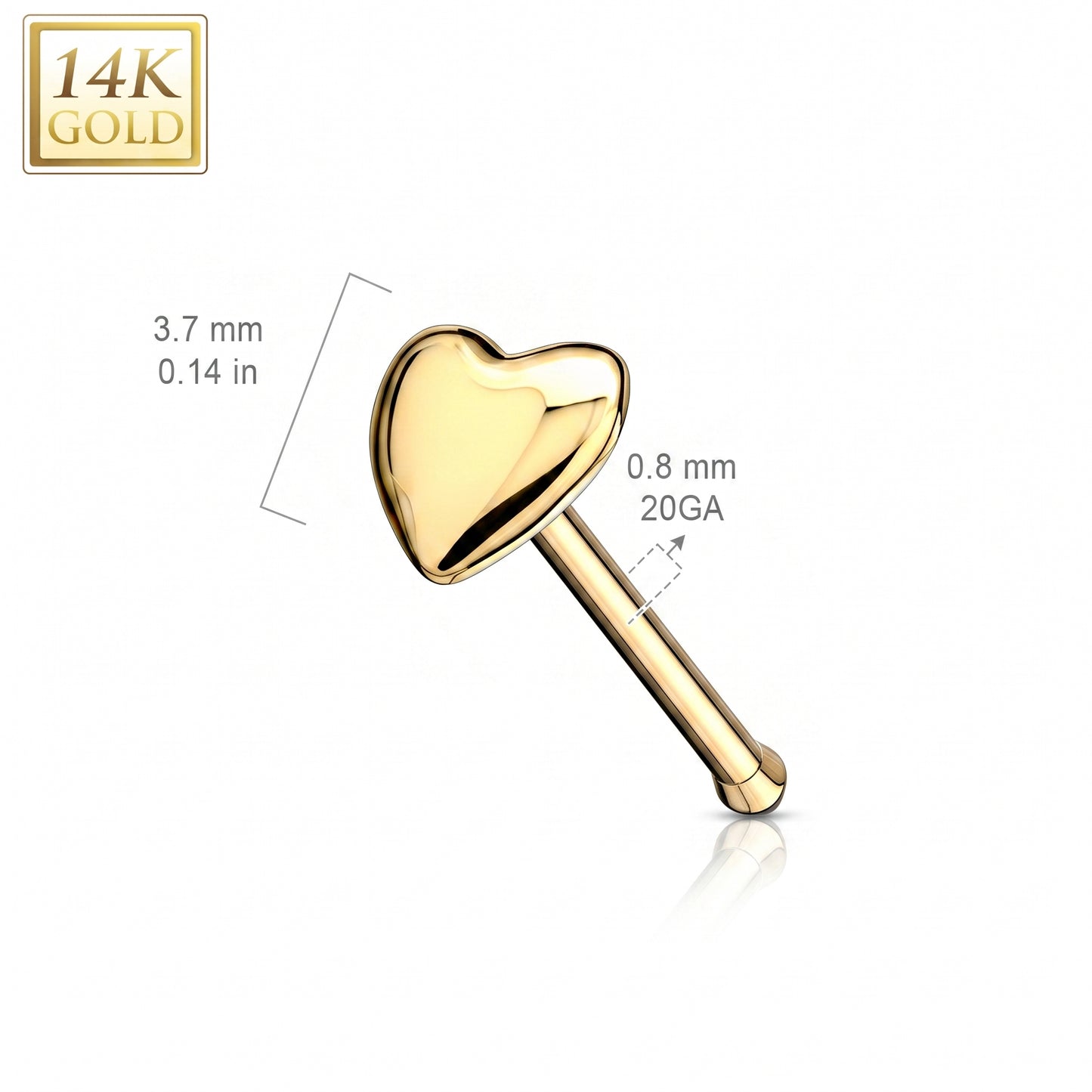 14K Gold Heart Nose Bone 20g