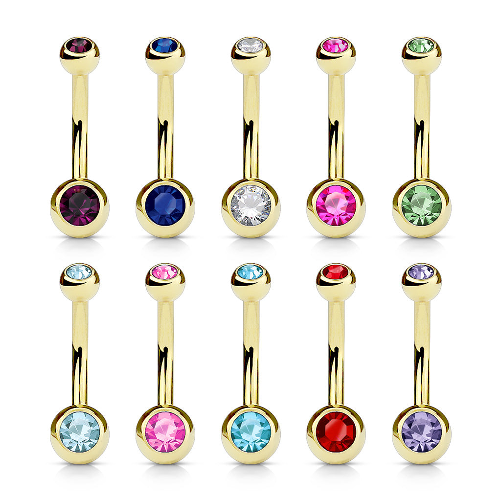 Gold IP Double Jewelled Banana - 10mm length, 4mm top and 6mm bottom