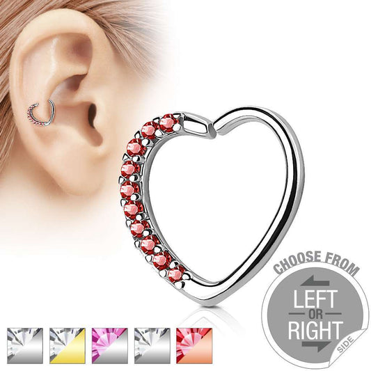 Heart Bendable with Austrian Crystals - Left or Right Side Option - 16g in 10mm diameter
