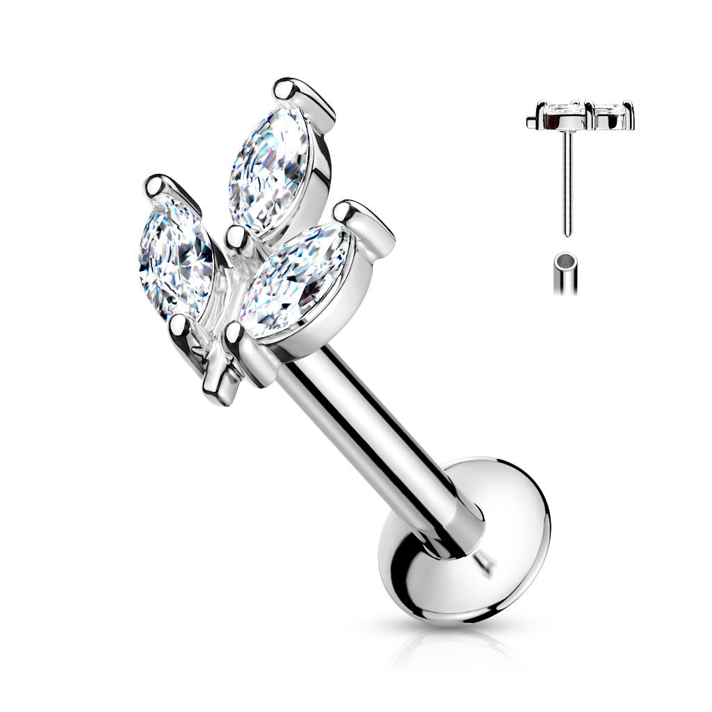Premium G23 Titanium Claw-Set Marquise Leaf Internally Threaded Flatback 16g