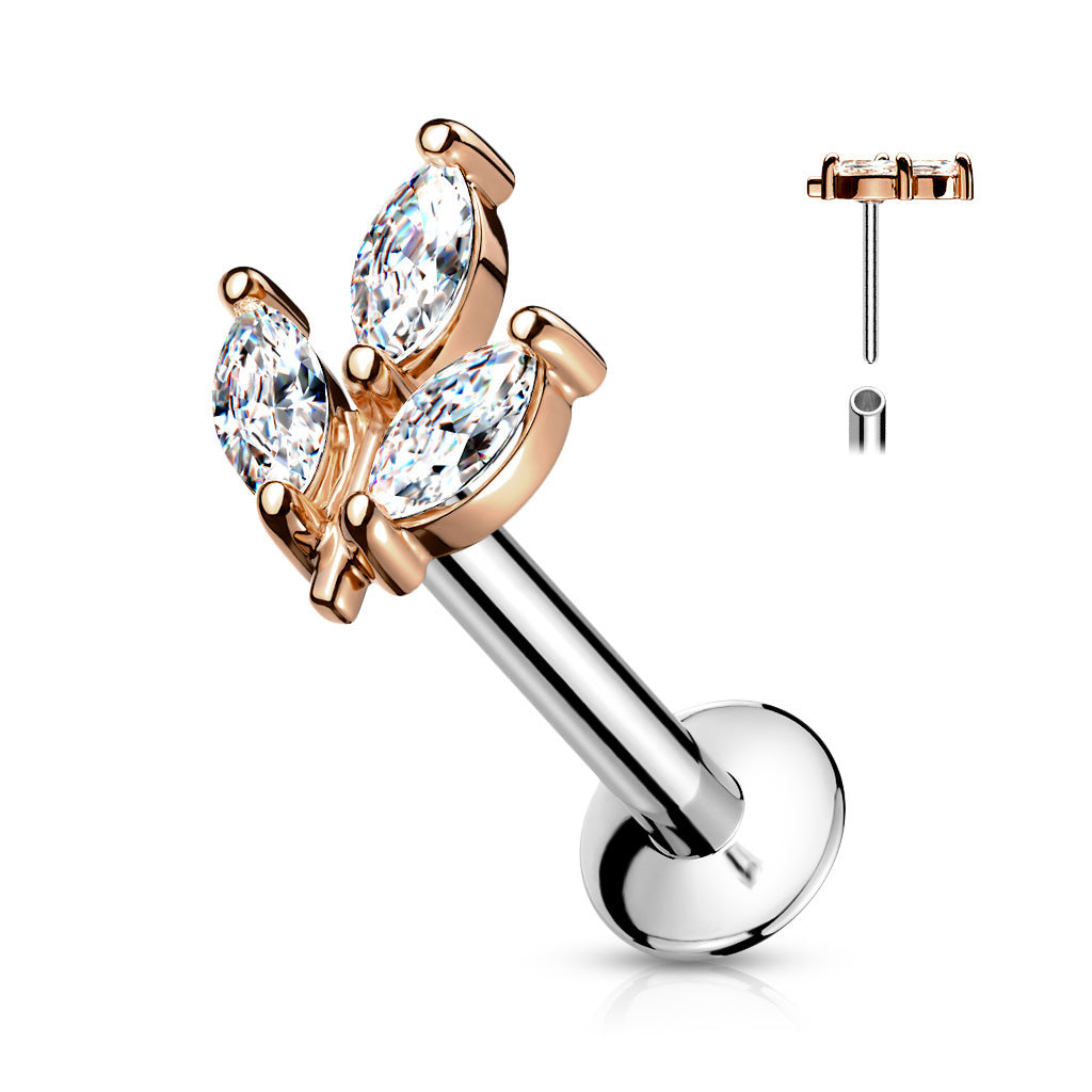Premium G23 Titanium Claw-Set Marquise Leaf Internally Threaded Flatback 16g