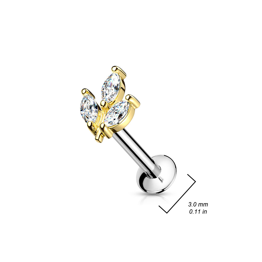 Premium G23 Titanium Claw-Set Marquise Leaf Internally Threaded Flatback 16g