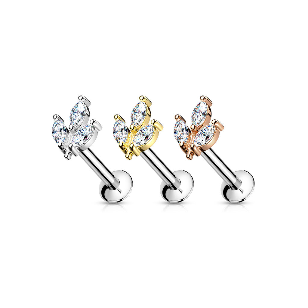 Premium G23 Titanium Claw-Set Marquise Leaf Internally Threaded Flatback 16g