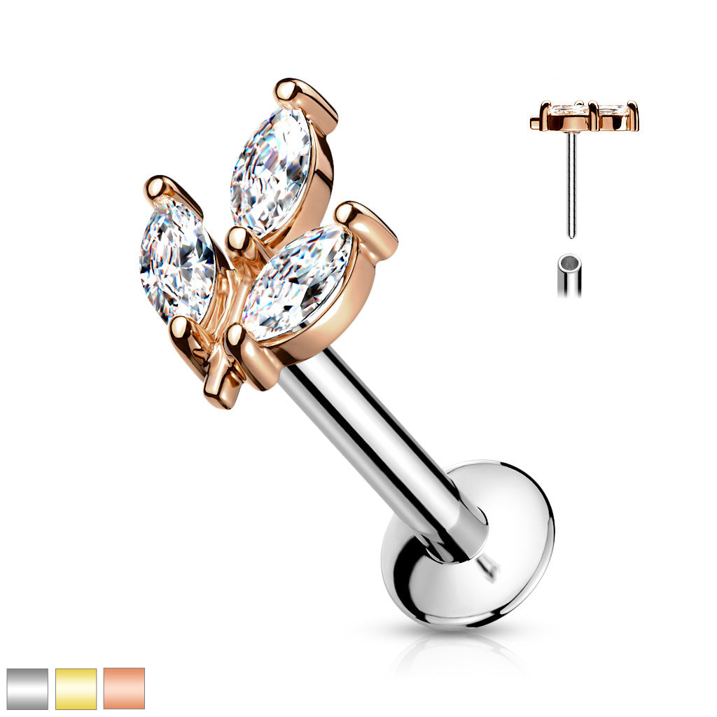 Premium G23 Titanium Claw-Set Marquise Leaf Internally Threaded Flatback 16g