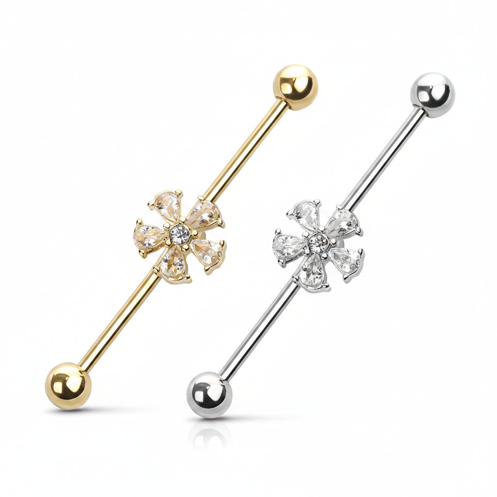 5 Petal Claw-Set Flower Industrial Barbell 14g