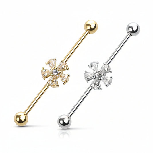 5 Petal Claw-Set Flower Industrial Barbell 14g