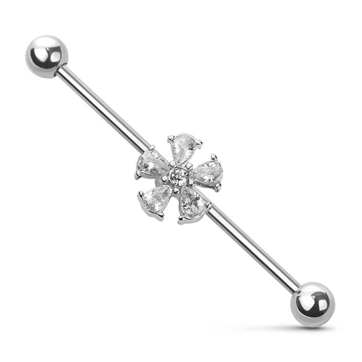 5 Petal Claw-Set Flower Industrial Barbell 14g