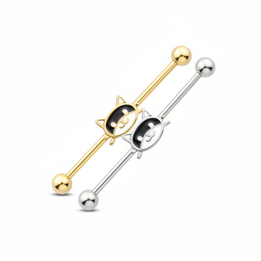 Cat-Face Fancy Industrial Barbell 14g