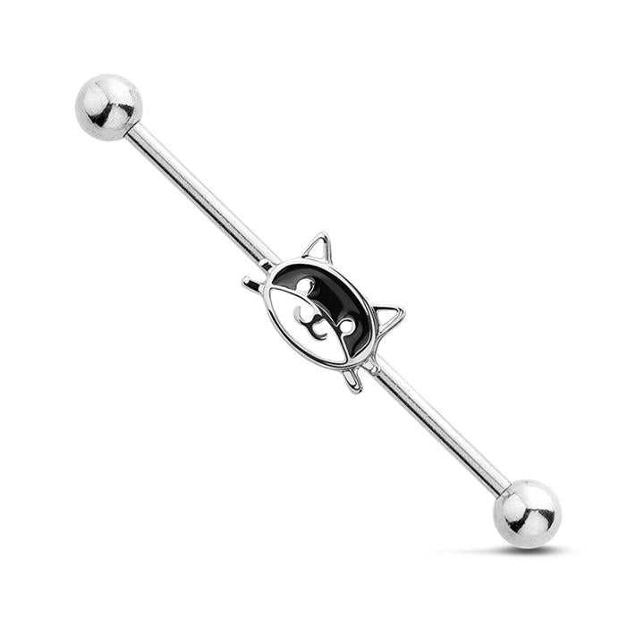 Cat-Face Fancy Industrial Barbell 14g