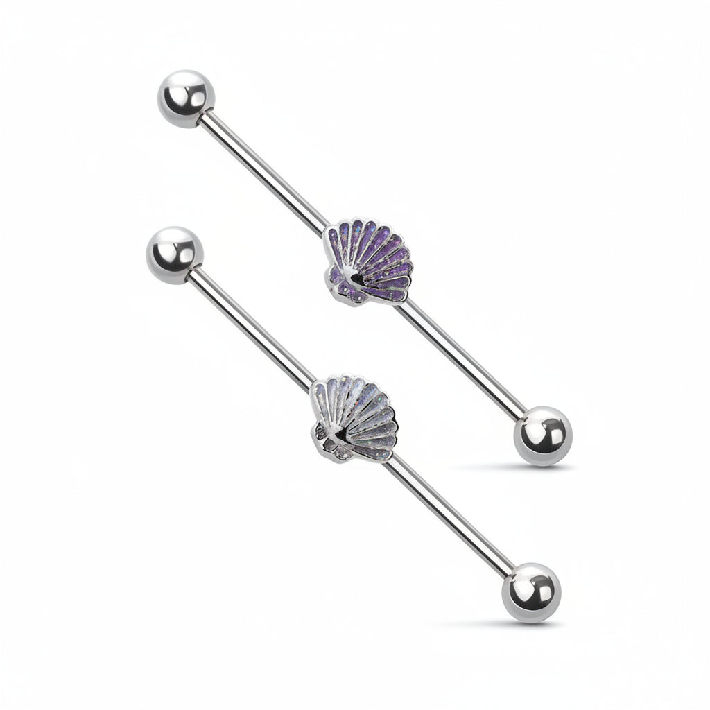 Sea Shell Sparkle Industrial Barbell 14g