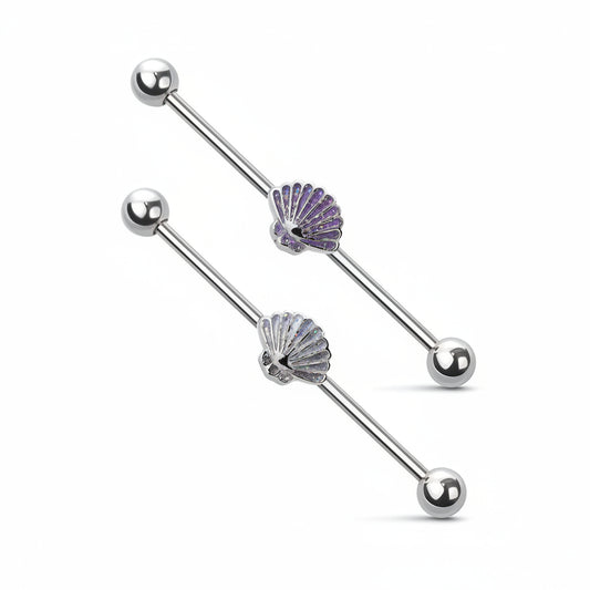 Sea Shell Sparkle Industrial Barbell 14g