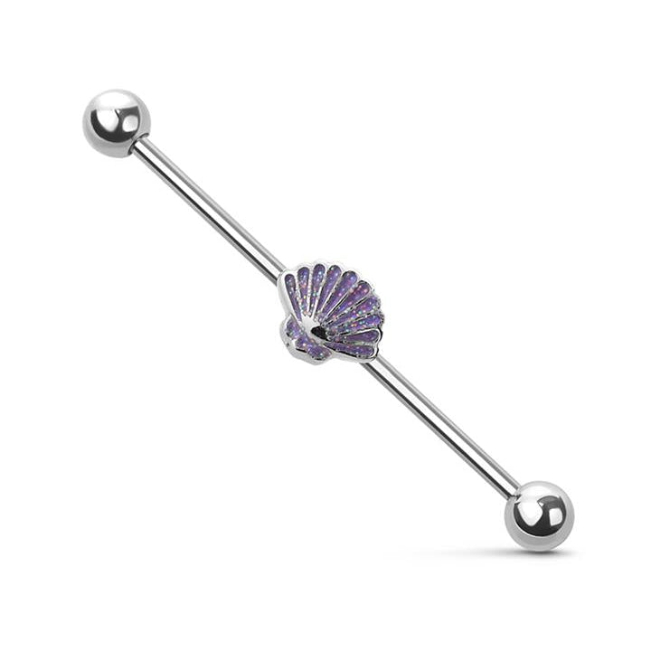 Sea Shell Sparkle Industrial Barbell 14g
