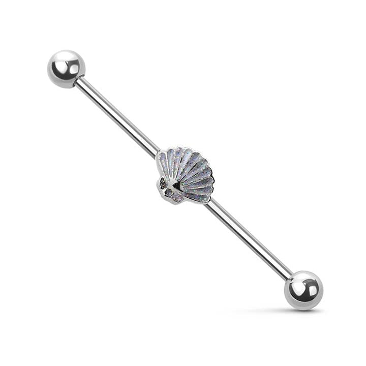 Sea Shell Sparkle Industrial Barbell 14g
