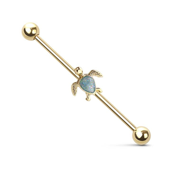Sea Turtle Sparkle Industrial Barbell 14g