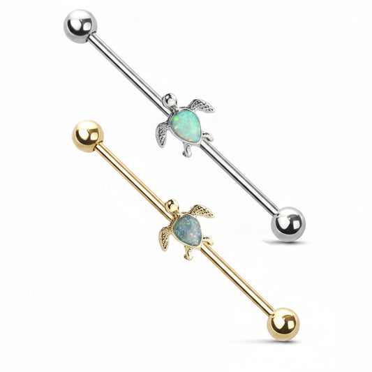 Sea Turtle Sparkle Industrial Barbell 14g
