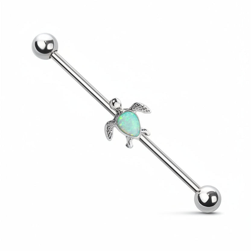 Sea Turtle Sparkle Industrial Barbell 14g