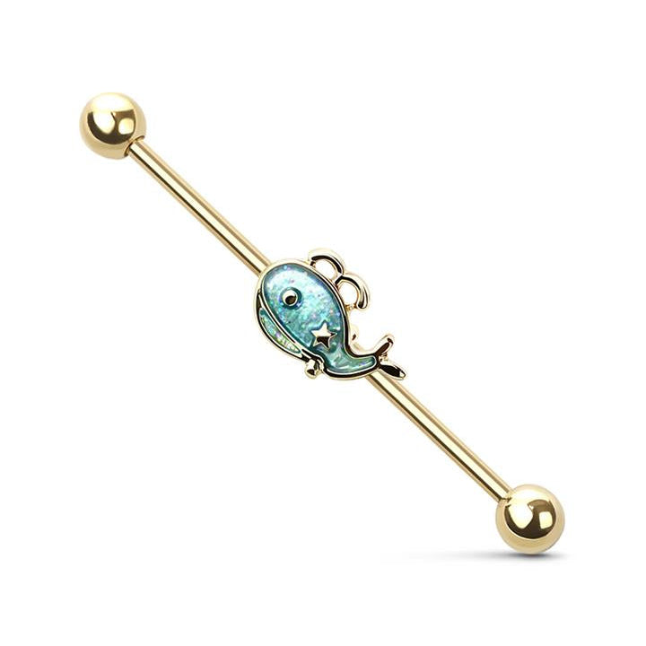 Sparkle Sea Fish Industrial Barbell 14g