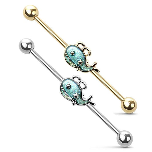 Sparkle Sea Fish Industrial Barbell 14g