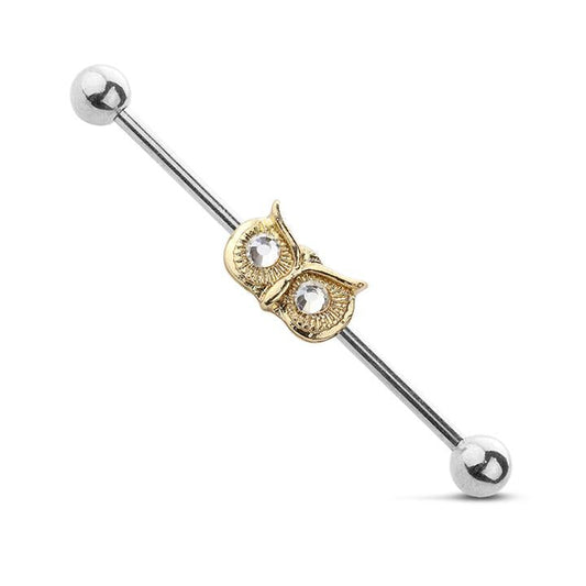 Owl Face Industrial Barbell 14g