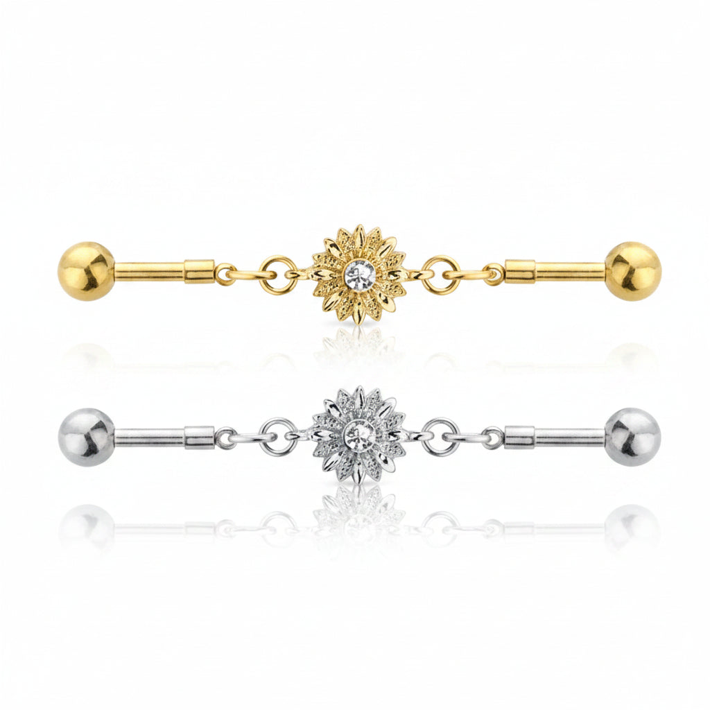 Blooming Flower Chain Industrial Barbell 14g