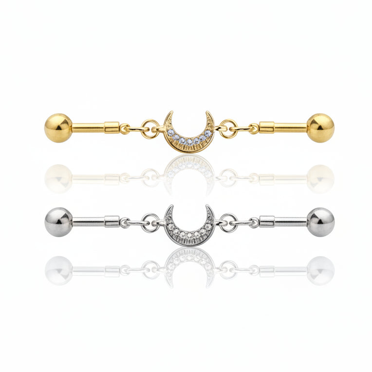 Chain Crystal Moon Industrial Barbell 14g