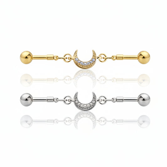 Chain Crystal Moon Industrial Barbell 14g