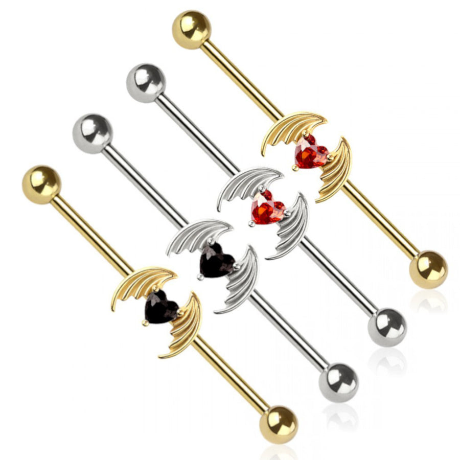 Heart Angel Wing Industrial Barbell 14g