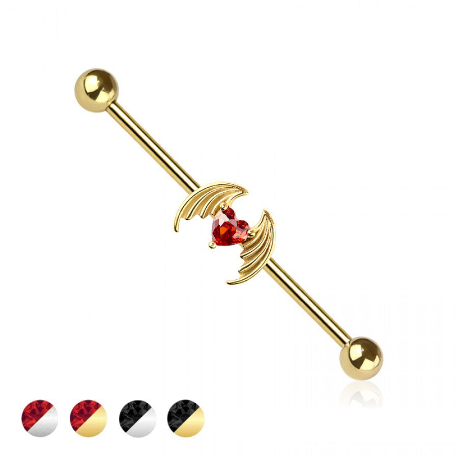 Heart Angel Wing Industrial Barbell 14g
