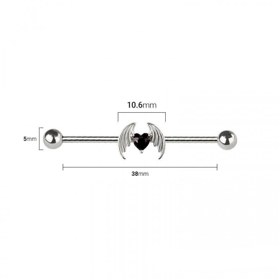Heart Angel Wing Industrial Barbell 14g