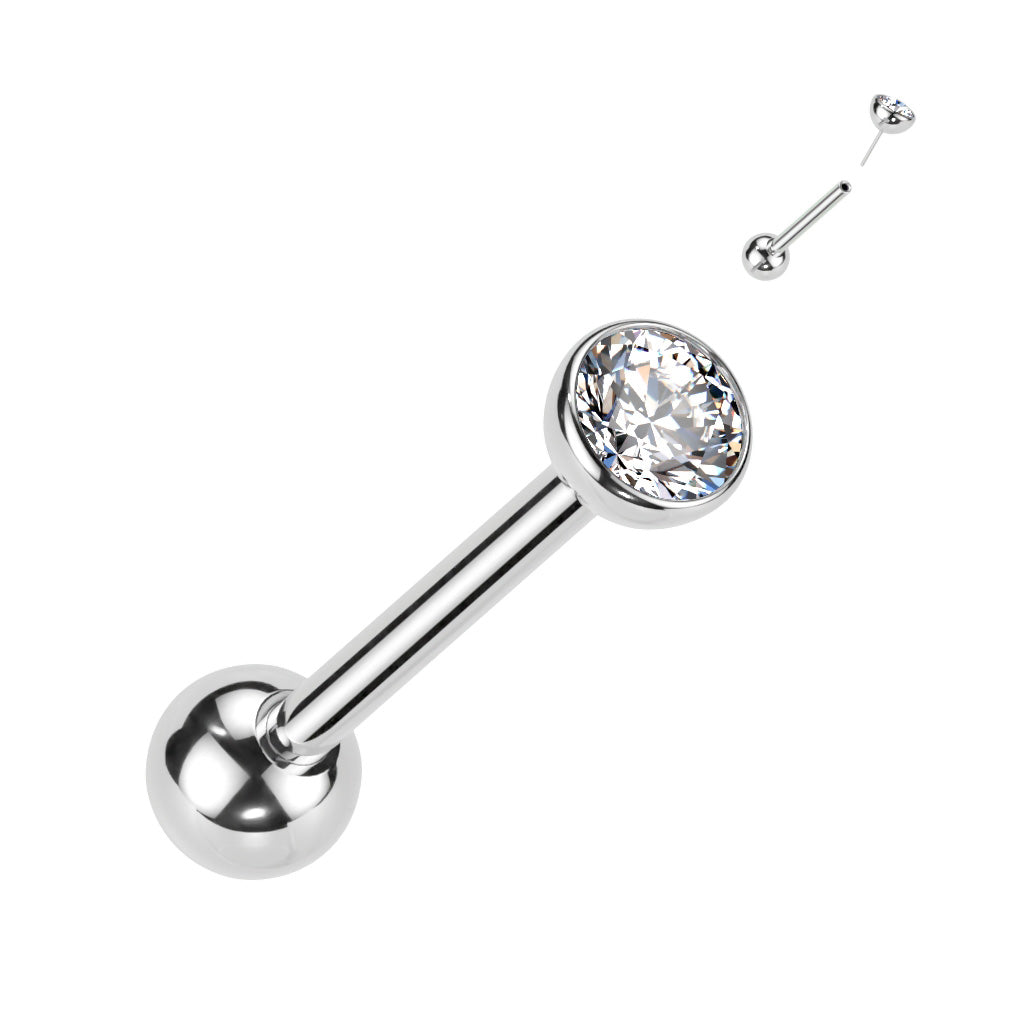 Premium G23 Titanium Luxe Threadless Crystal Tongue Barbell 14g