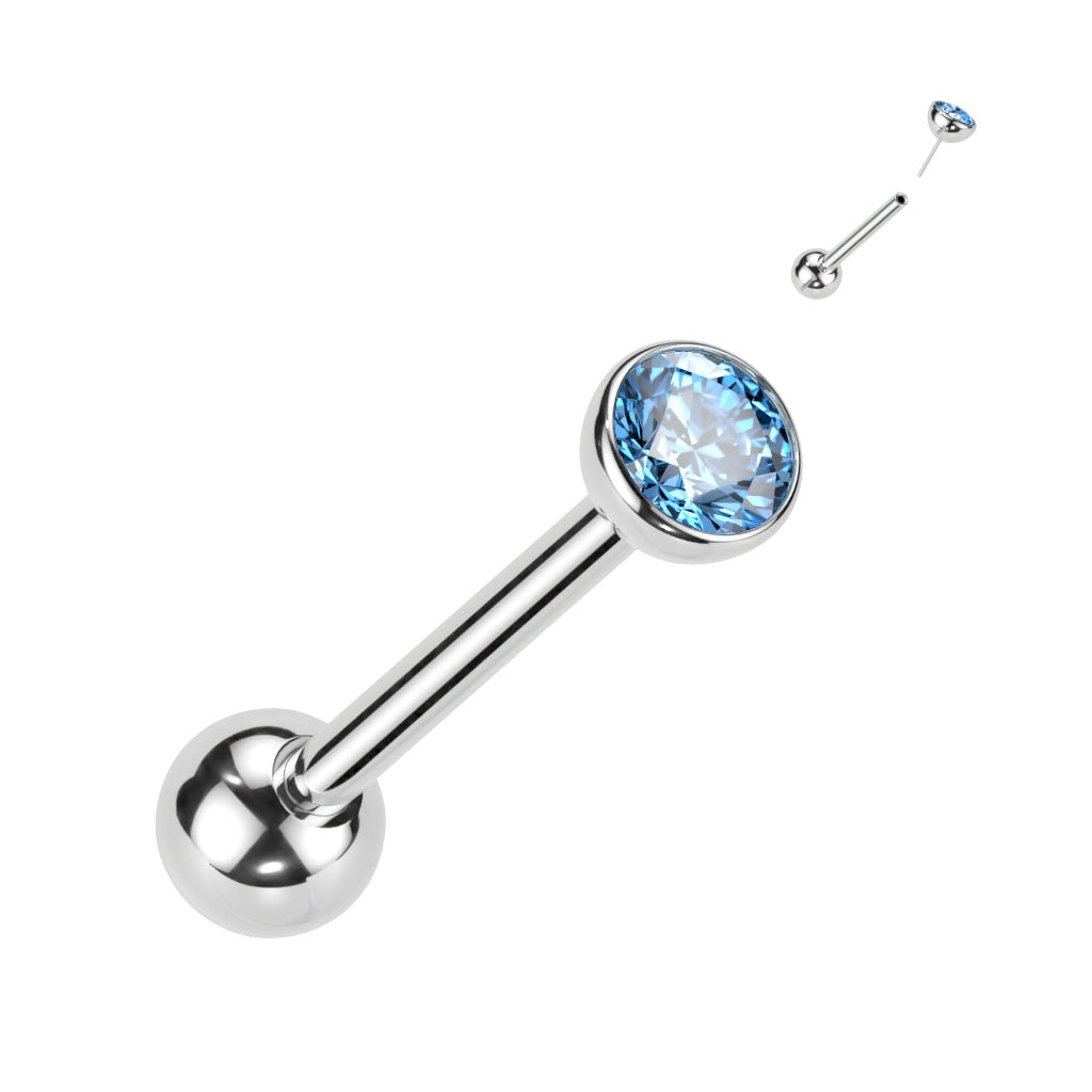 Premium G23 Titanium Luxe Threadless Crystal Tongue Barbell 14g