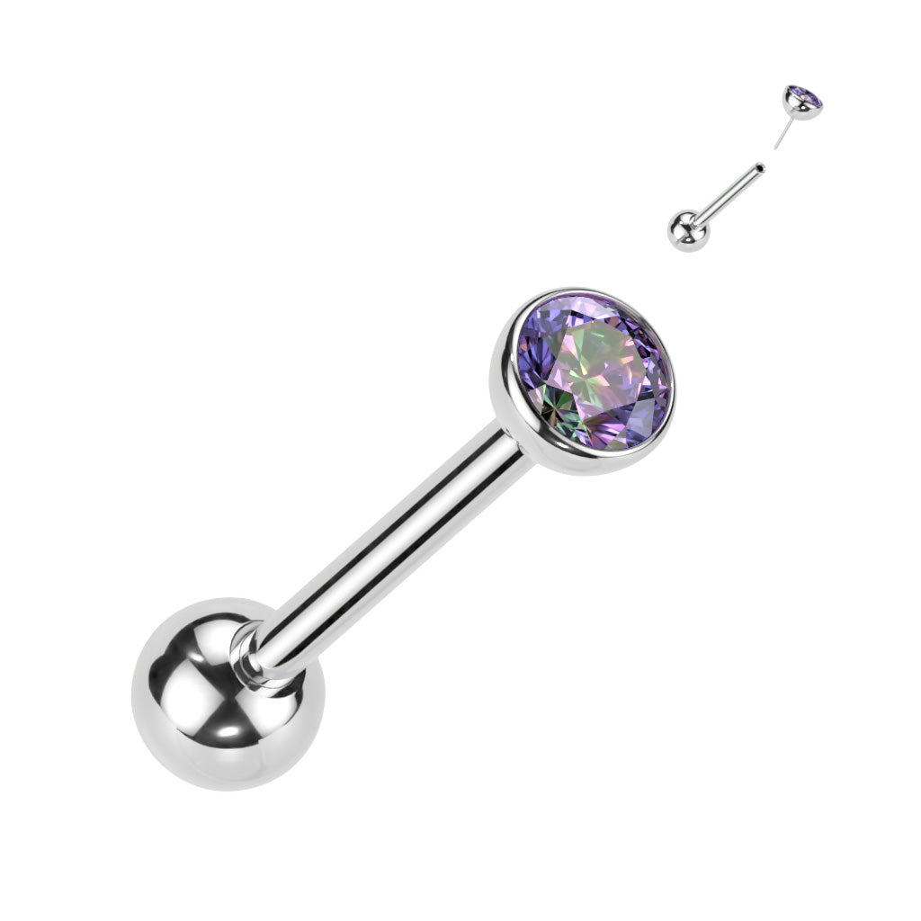 Premium G23 Titanium Luxe Threadless Crystal Tongue Barbell 14g
