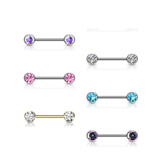 Premium G23 Titanium Luxe Crystal Nipple Barbell Flat Base Small