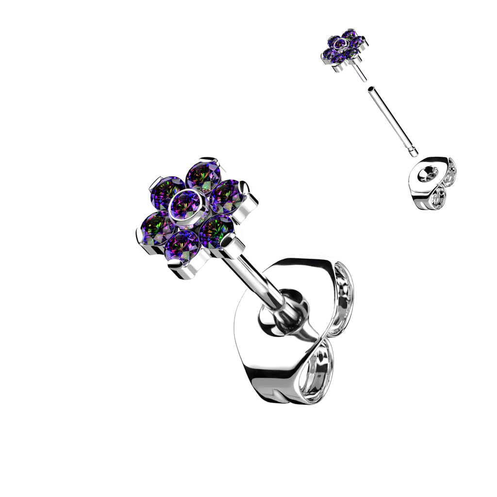 Premium G23 Titanium Crystal Petals Flower Threadless Studs 20g