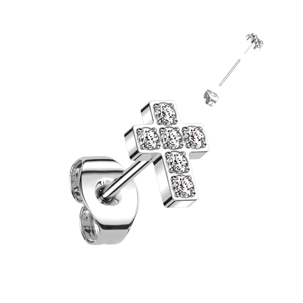 Premium G23 Titanium Crystal Cross Threadless Studs 20g