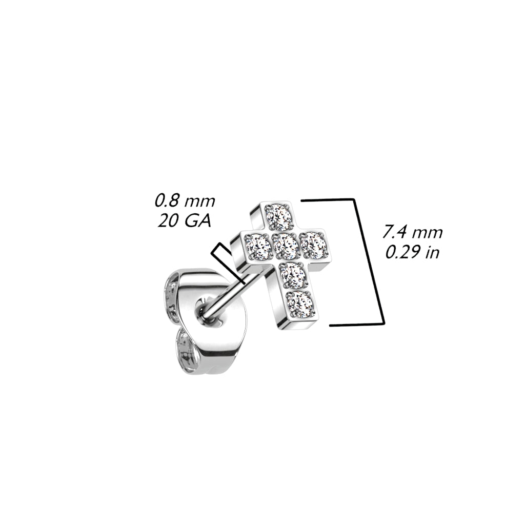Premium G23 Titanium Crystal Cross Threadless Studs 20g