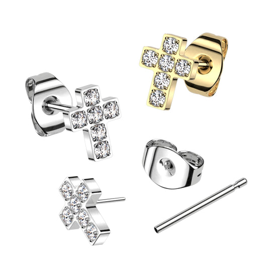 Premium G23 Titanium Crystal Cross Threadless Studs 20g