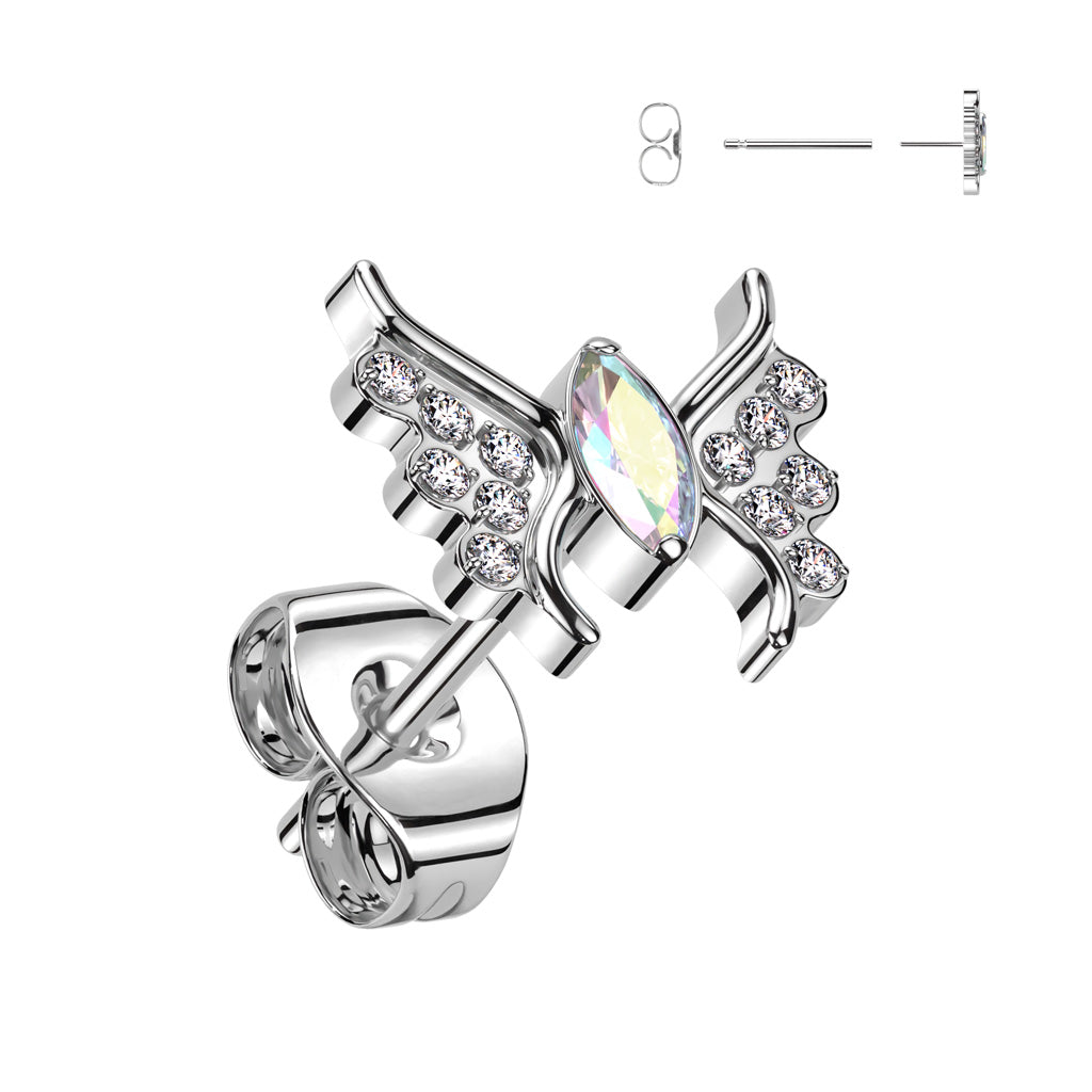 Premium G23 Titanium Crystal Butterfly Threadless Studs 20g