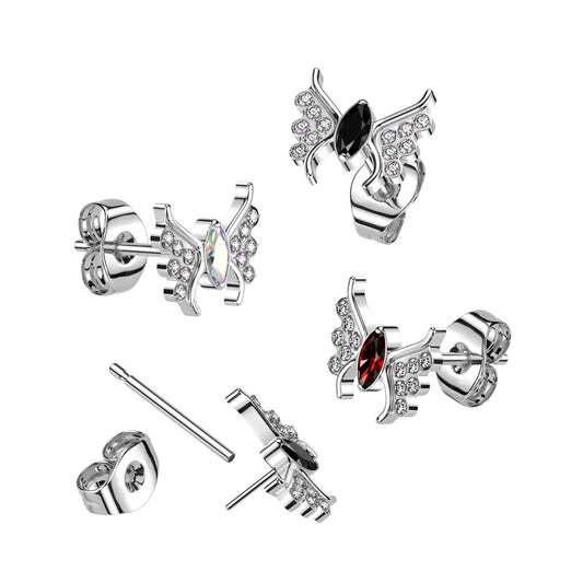 Premium G23 Titanium Crystal Butterfly Threadless Studs 20g