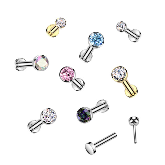 Premium G23 Titanium Luxe Bezel-Set Crystal Threadless Flat Back 20g