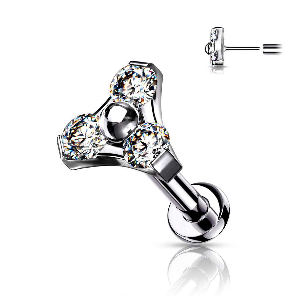 Premium G23 Titanium Triple Claw-Set Crystal Luxe Threadless Flat Back 18g