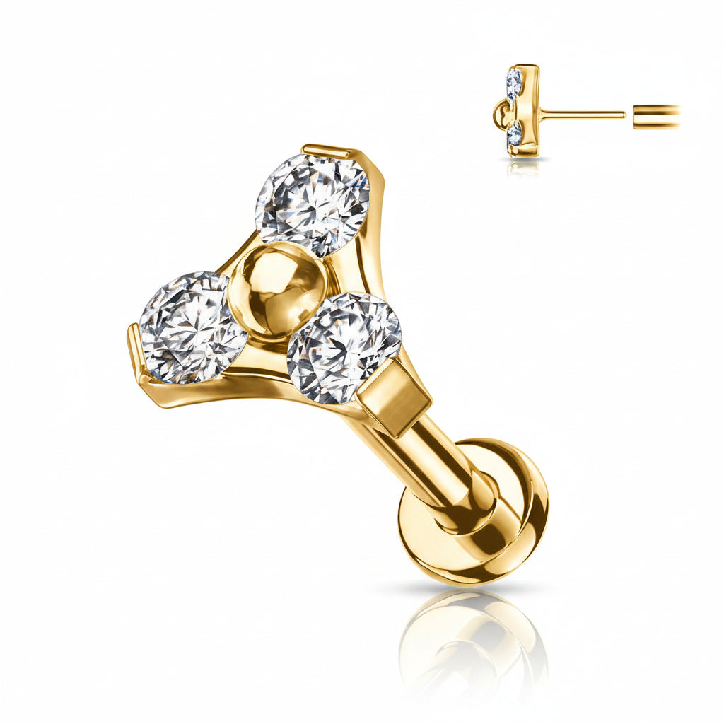 Premium G23 Titanium Triple Claw-Set Crystal Luxe Threadless Flat Back 18g