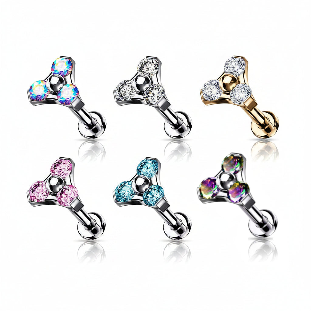 Premium G23 Titanium Triple Claw-Set Crystal Luxe Threadless Flat Back 18g