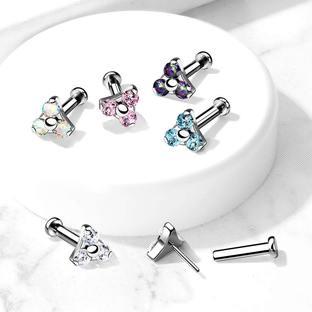 Premium G23 Titanium Triple Claw-Set Crystal Luxe Threadless Flat Back 18g