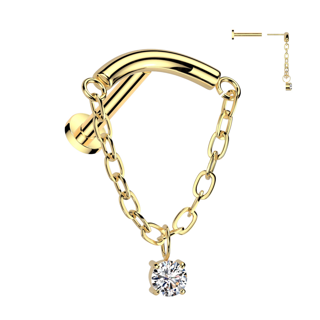 Premium G23 Titanium Claw-Set Crystal Chain Dangle Threadless Flat Back