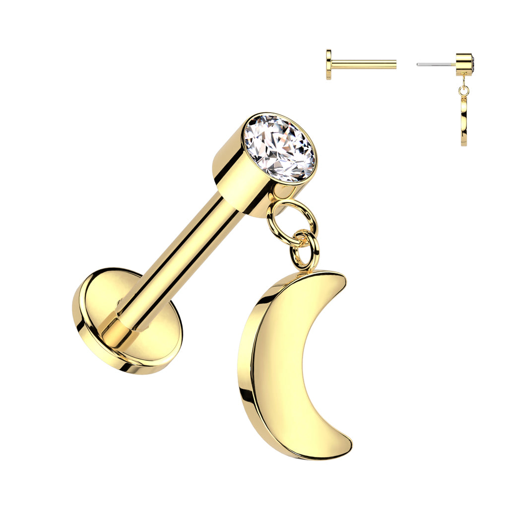 Premium G23 Titanium Luxe Moon Dangle Threadless Flat Back