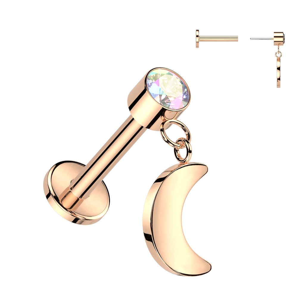 Premium G23 Titanium Luxe Moon Dangle Threadless Flat Back