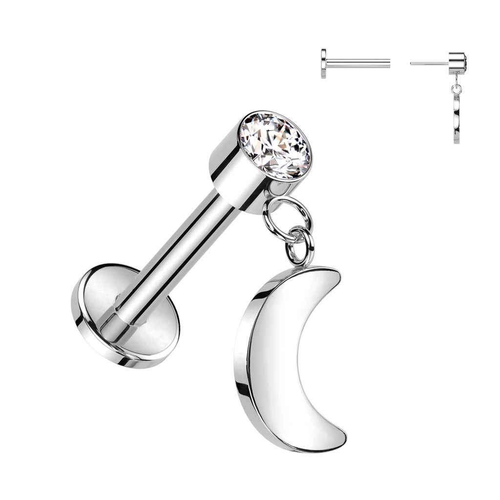 Premium G23 Titanium Luxe Moon Dangle Threadless Flat Back
