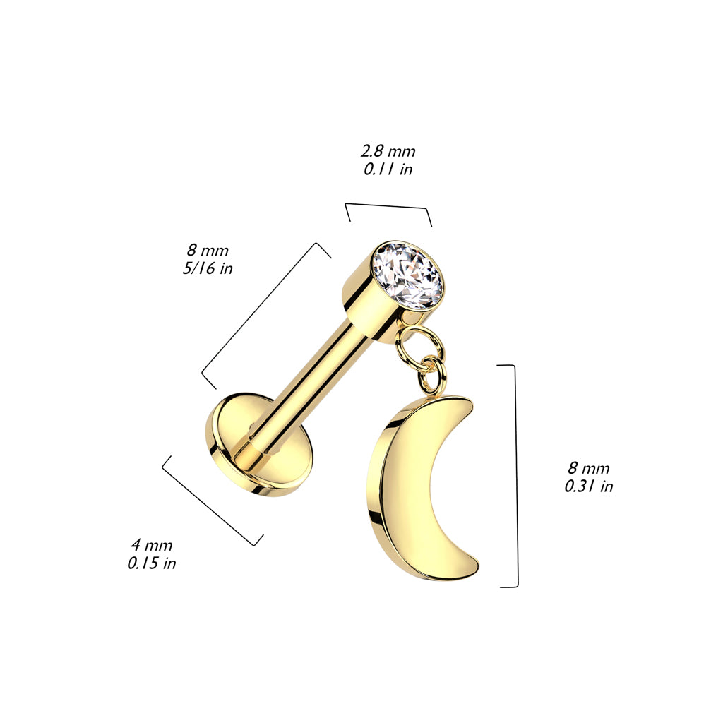 Premium G23 Titanium Luxe Moon Dangle Threadless Flat Back