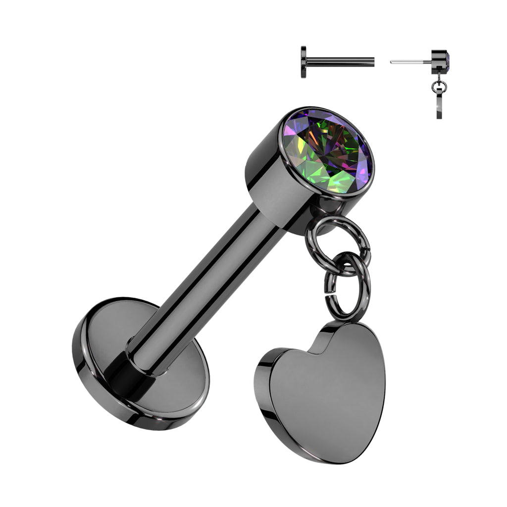 Premium G23 Titanium Luxe Heart Dangle Threadless Flat Back